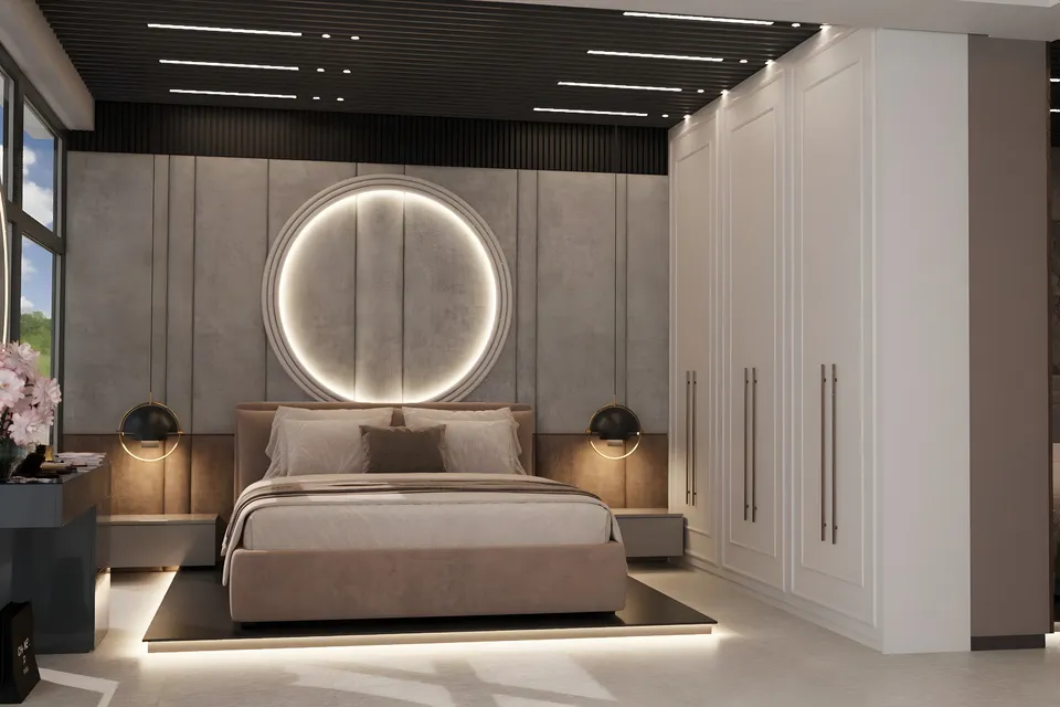 render bedroom round mirror