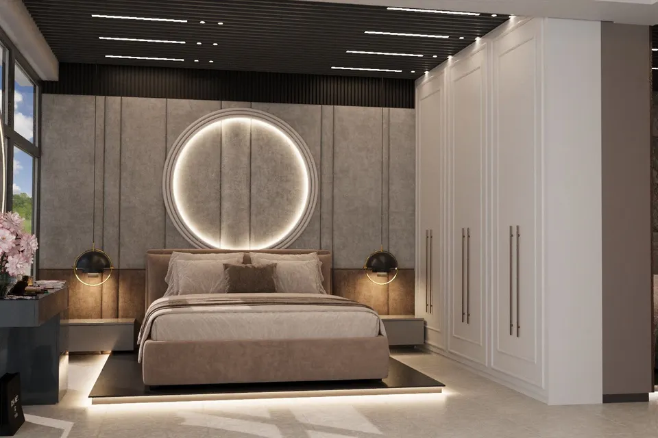 render bedroom round mirror