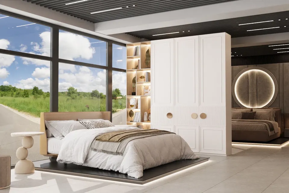 render bedroom white
